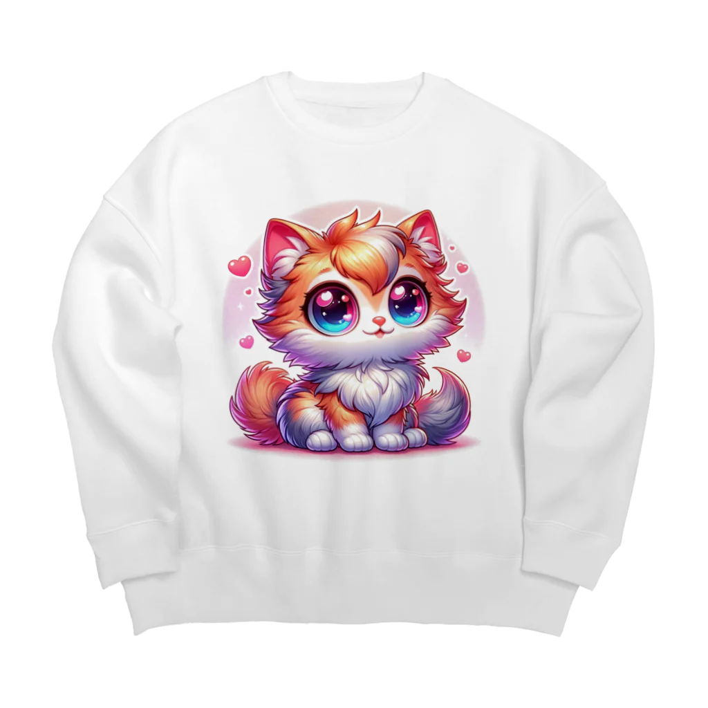 もふもふアニマルズのふわふわ大目な可愛い猫 Big Crew Neck Sweatshirt