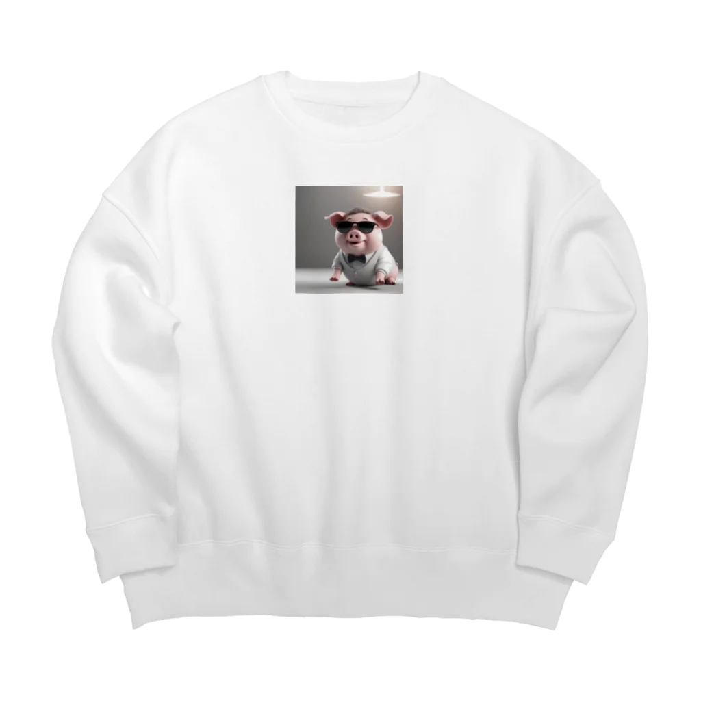 サングラスキャラのユニークなスタイルのサングラスをかけたブタ登場！ Big Crew Neck Sweatshirt