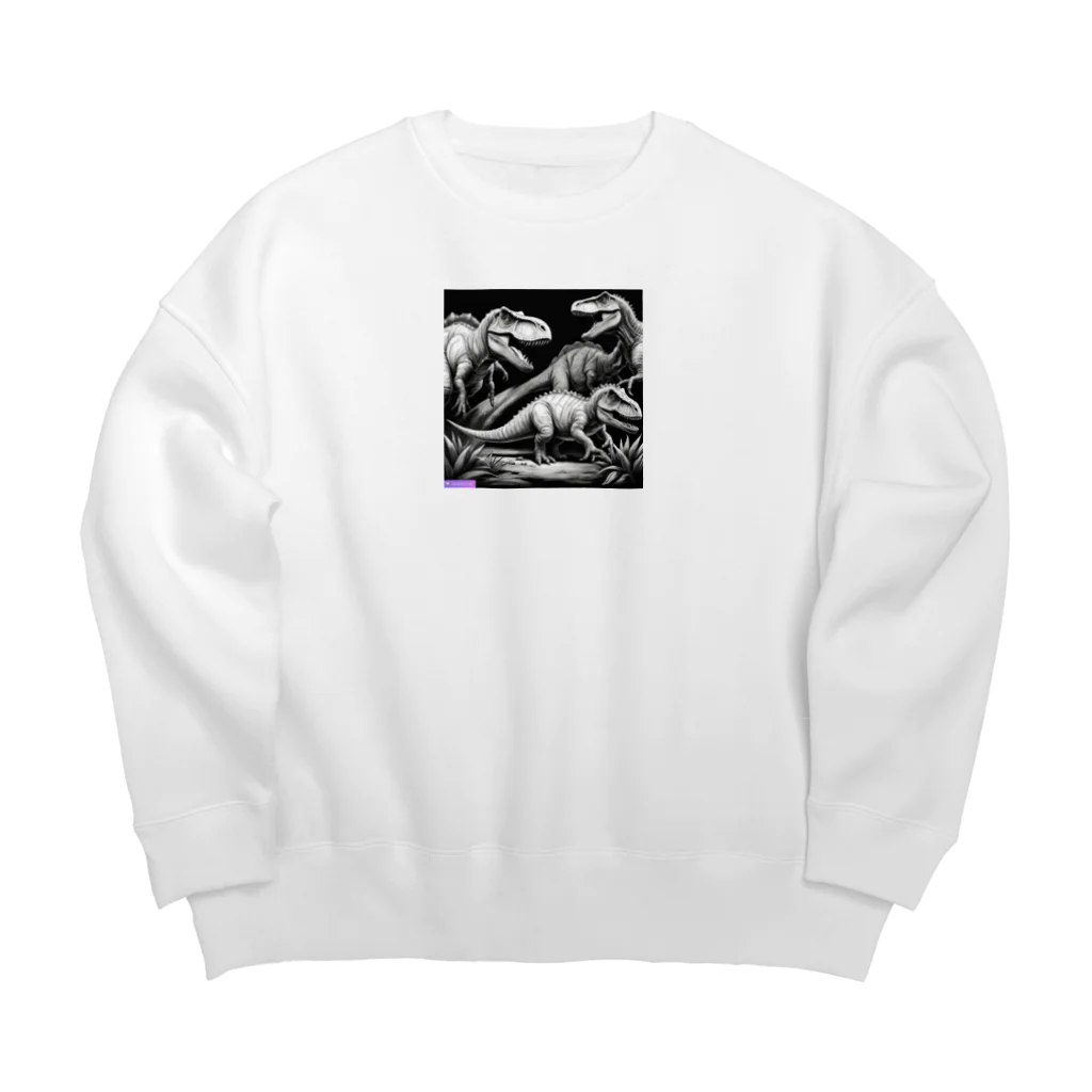 だまショップ@子ども向けのモノクロ恐竜くん3号 Big Crew Neck Sweatshirt