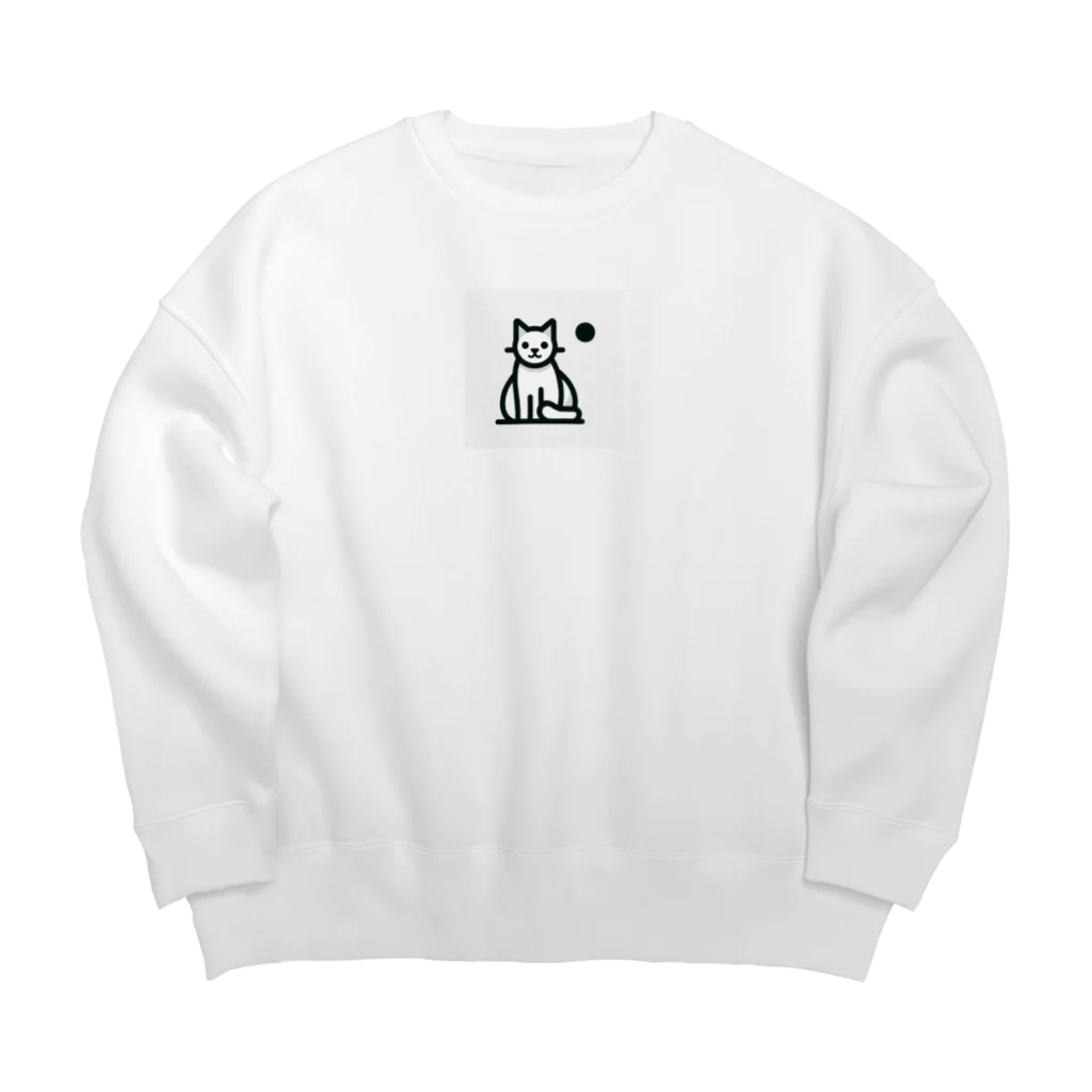 hikoの店のこの魅力的なモノクロキャットイラストは、猫好きの皆さんにぴったりです！ Big Crew Neck Sweatshirt