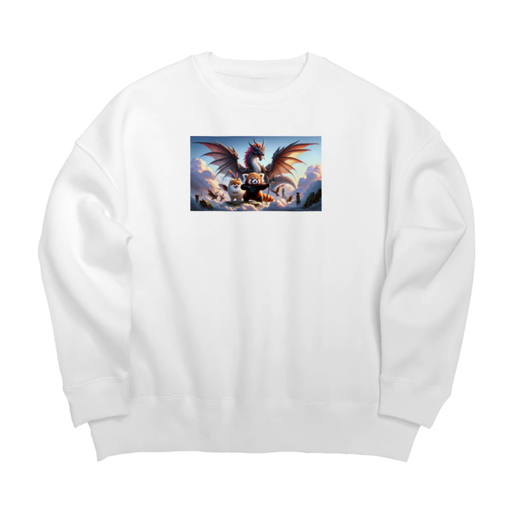 godo_dioのレッサーパンダ　ポメラニアン　ドラゴン　冒険　ファンタジー Big Crew Neck Sweatshirt