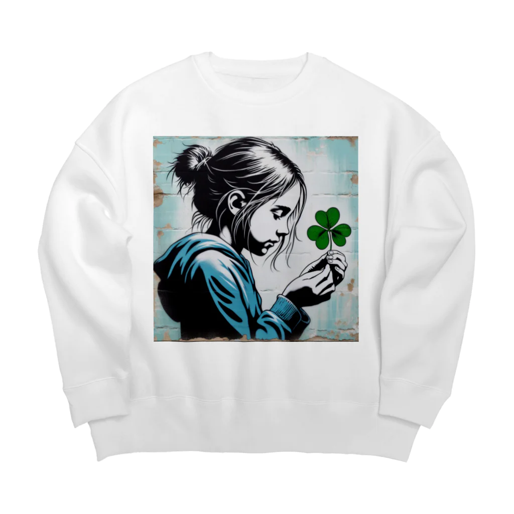 mihhyの三つ葉のクローバーでさえ、祈る少女 Big Crew Neck Sweatshirt