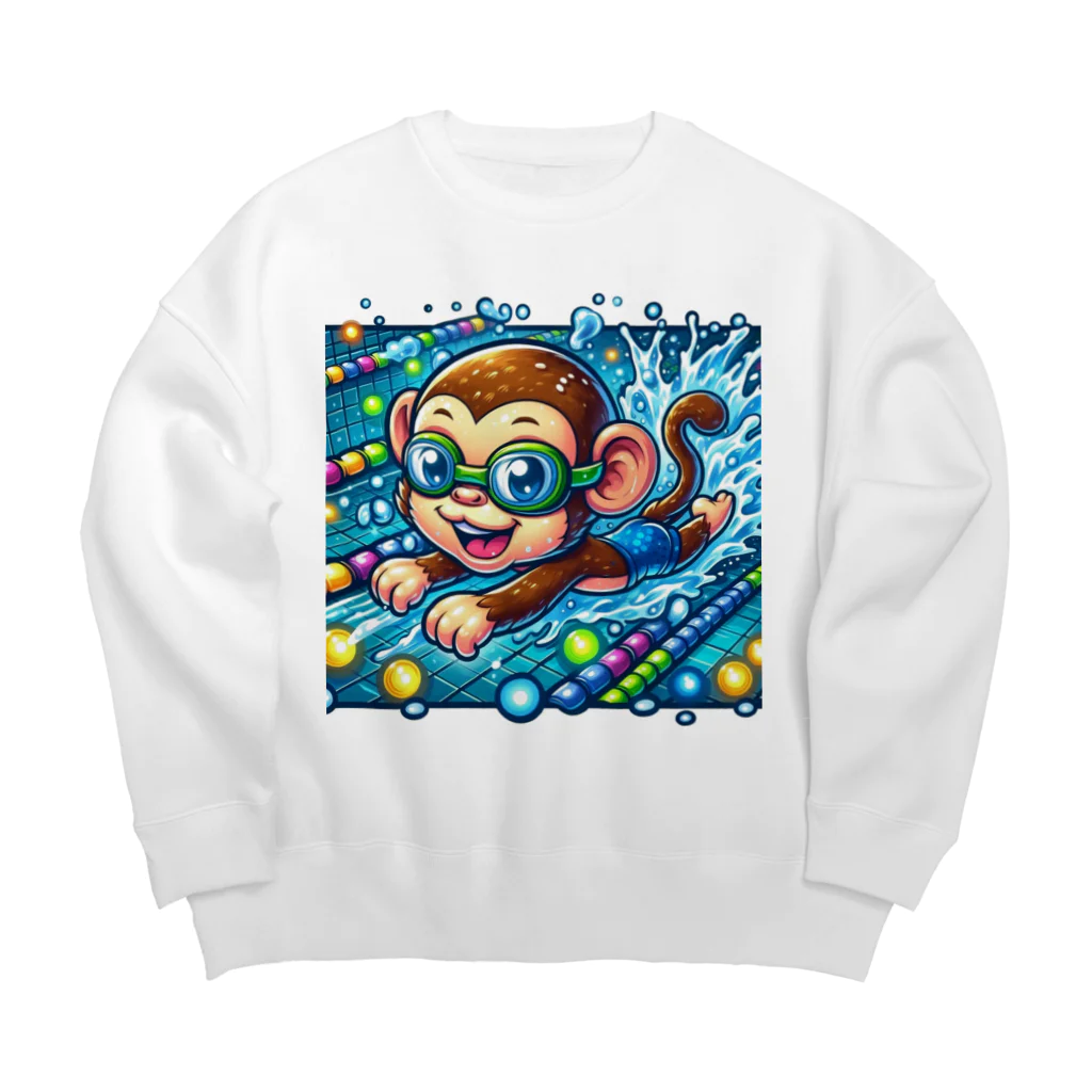 アニマルキャラクターショップのSwimming monkey Big Crew Neck Sweatshirt