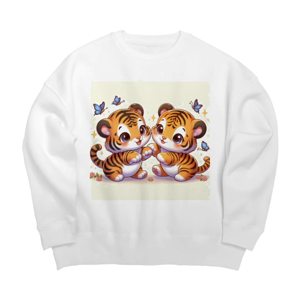 美女 アニメ 風景 のじゃれあうトラさん Big Crew Neck Sweatshirt