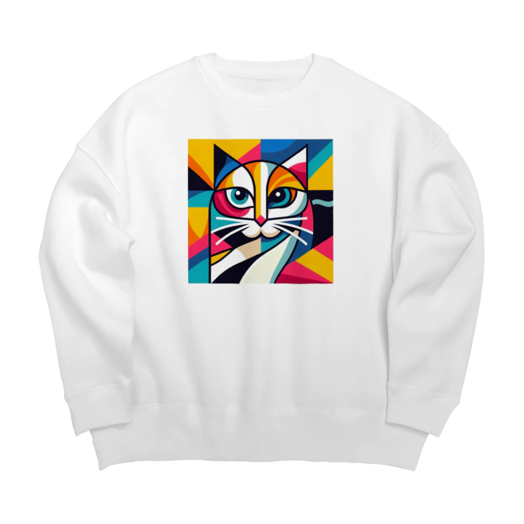 大人かわいい動物の世界のカラフル猫 Big Crew Neck Sweatshirt