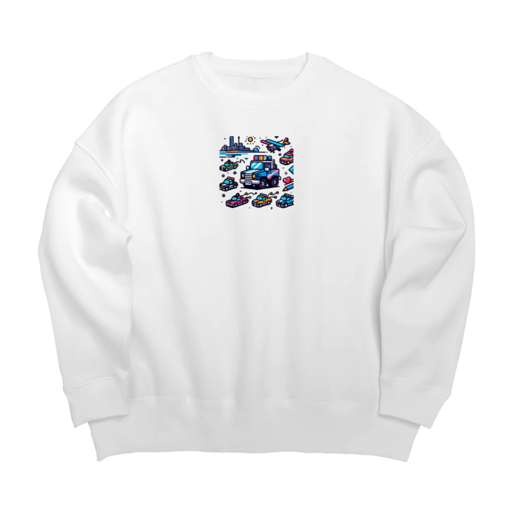 お茶目なドット絵のドッド絵車さん Big Crew Neck Sweatshirt