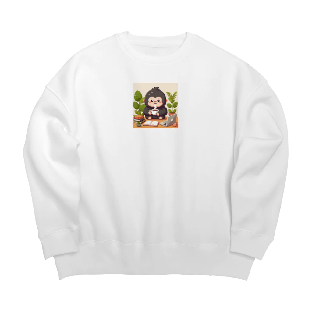 星パンダショップのほっこりコーヒーごりら君 Big Crew Neck Sweatshirt