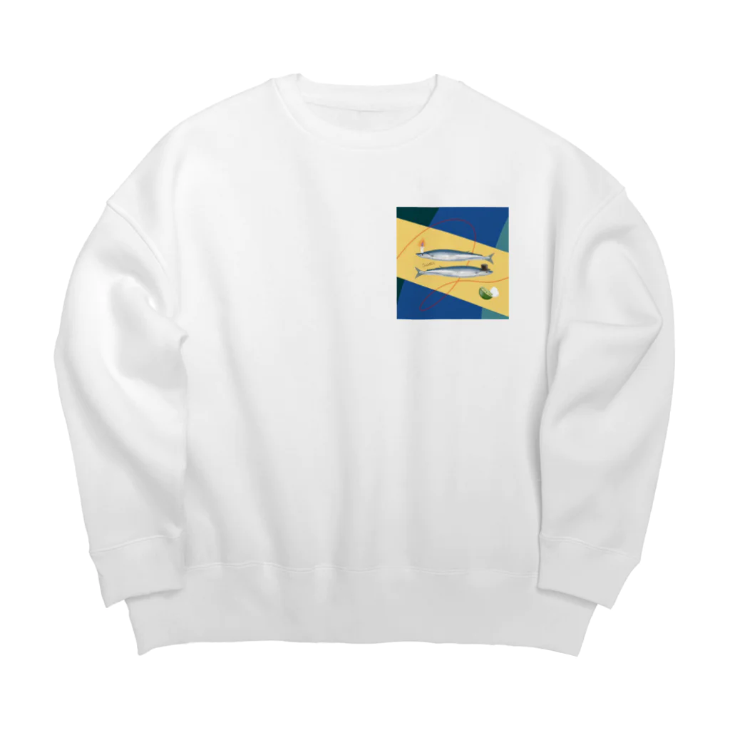 にゃんこのさかなのサンマ Big Crew Neck Sweatshirt