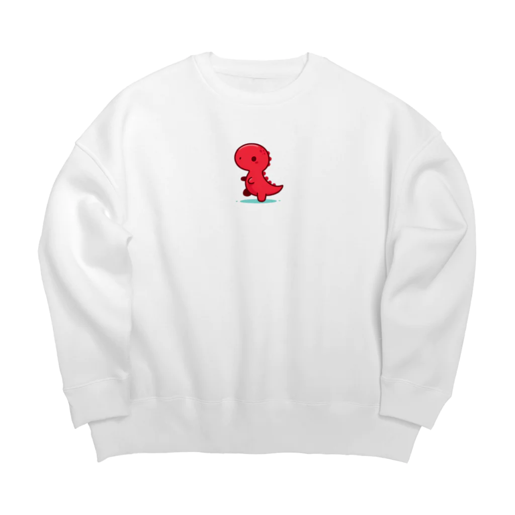 フラットザウルスの癒しのレッドザウルス Big Crew Neck Sweatshirt