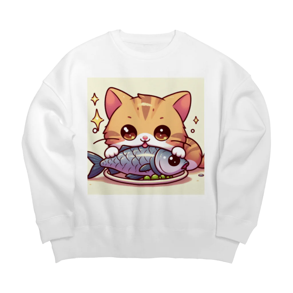 zuuu-の魚を前にドヤ顔にゃんこ☆ Big Crew Neck Sweatshirt