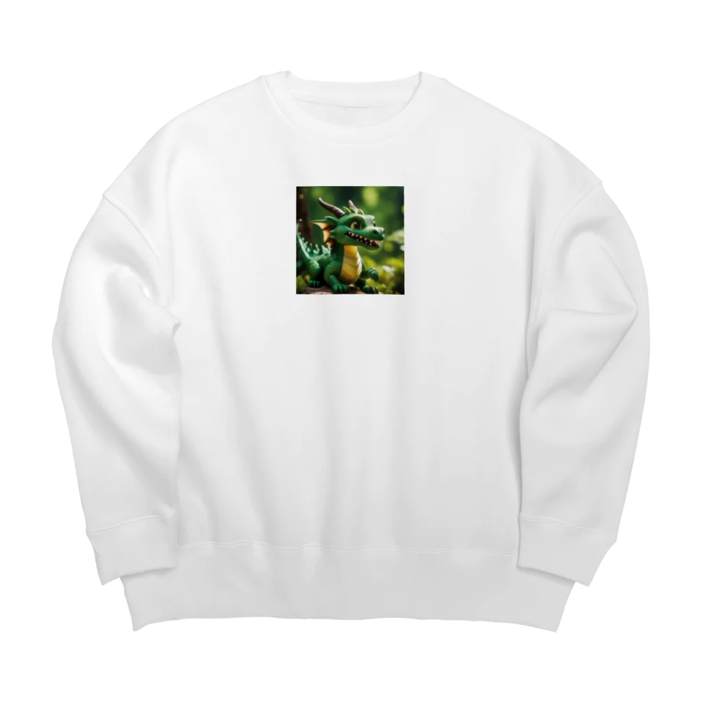 Sunbathingの新緑の森で木漏れ日を浴びて喜んでいる竜 Big Crew Neck Sweatshirt