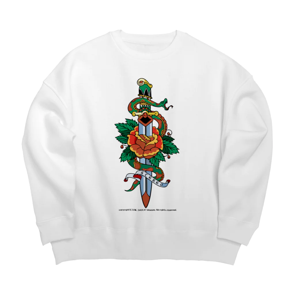 ファンシーTシャツ屋の蛇と薔薇のダガータトゥーデザイン Big Crew Neck Sweatshirt