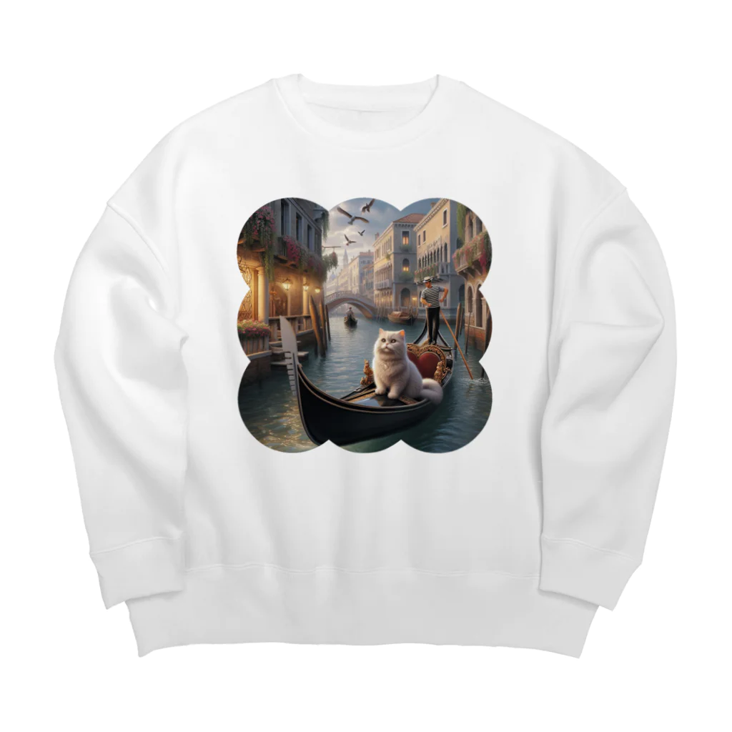 ニャーちゃんショップのヴェネツィアの運河でゴンドラに乗っているネコ Big Crew Neck Sweatshirt