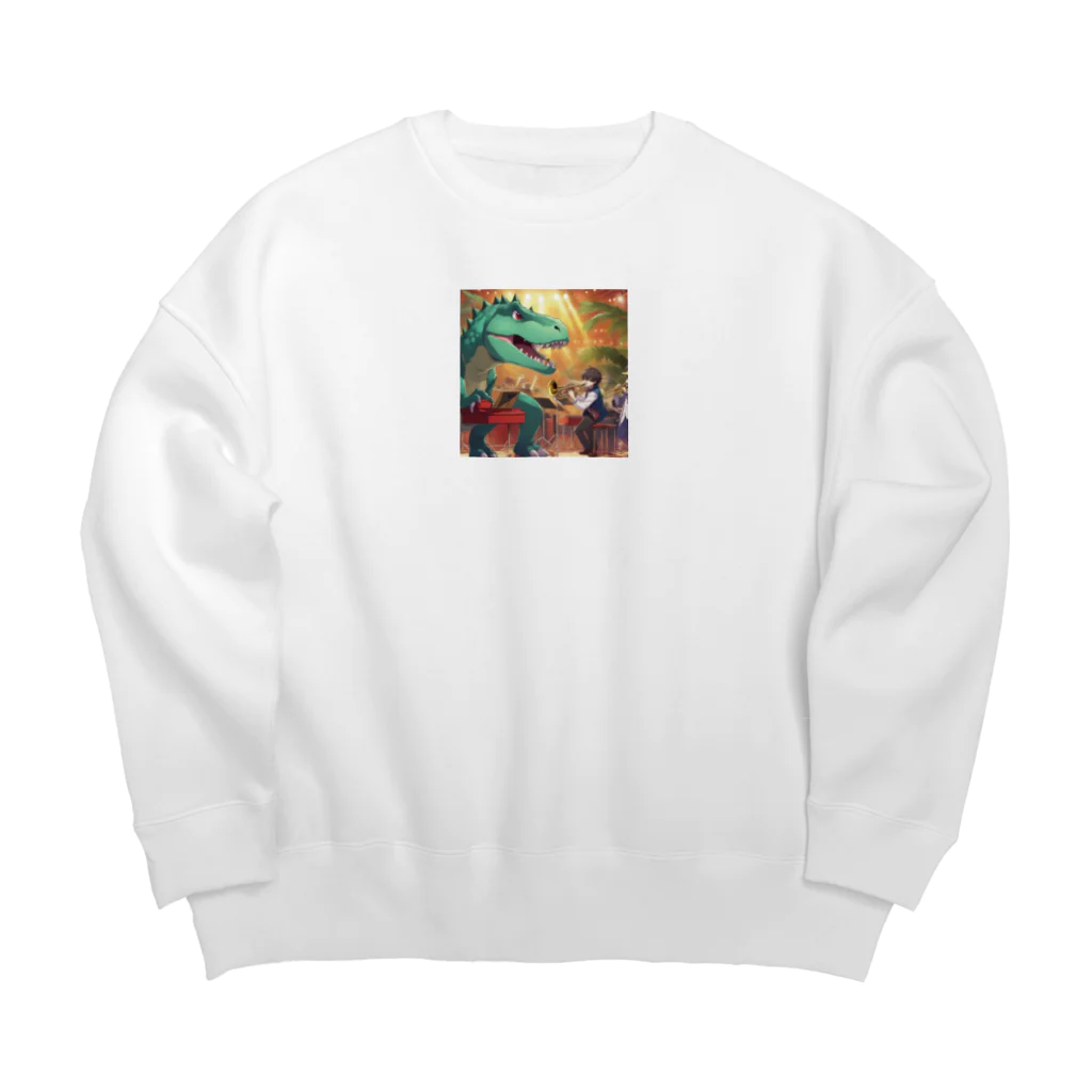 fukkinsのトランペットふきと恐竜 Big Crew Neck Sweatshirt