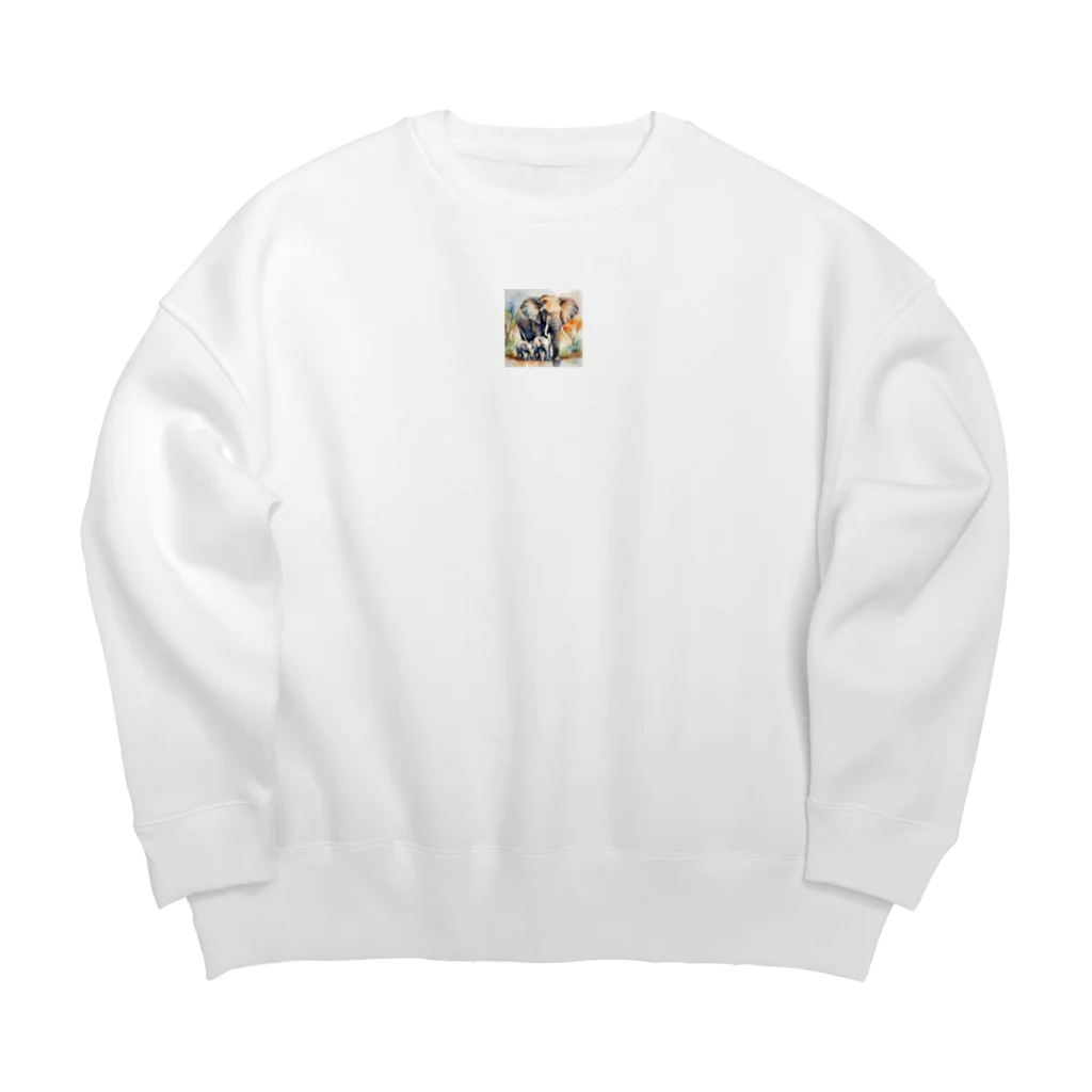 Earth-Harmonyのゾウの親子　水彩4 Big Crew Neck Sweatshirt