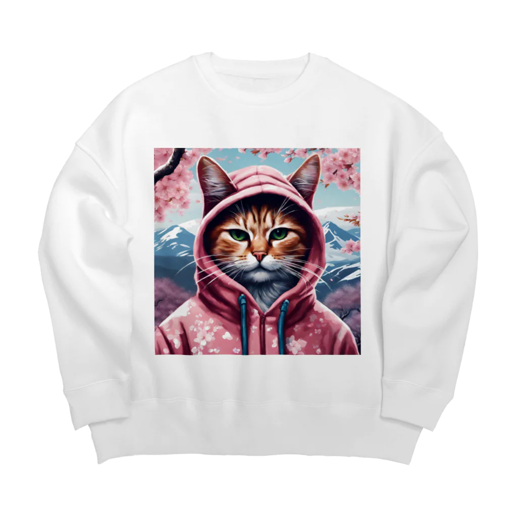 オシャンな動物達^_^の桜舞うなかオシャン猫 Big Crew Neck Sweatshirt