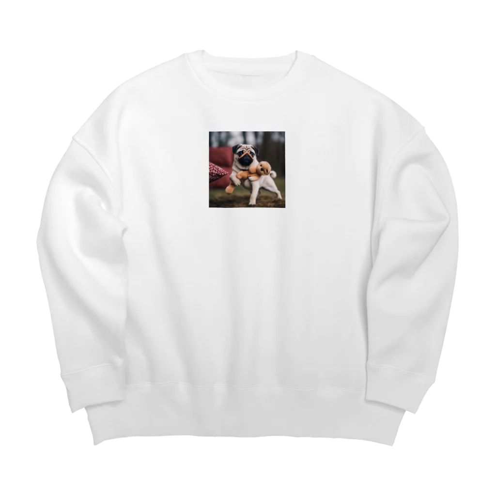 ODDS-345のぬいぐるみと格闘するパグ Big Crew Neck Sweatshirt