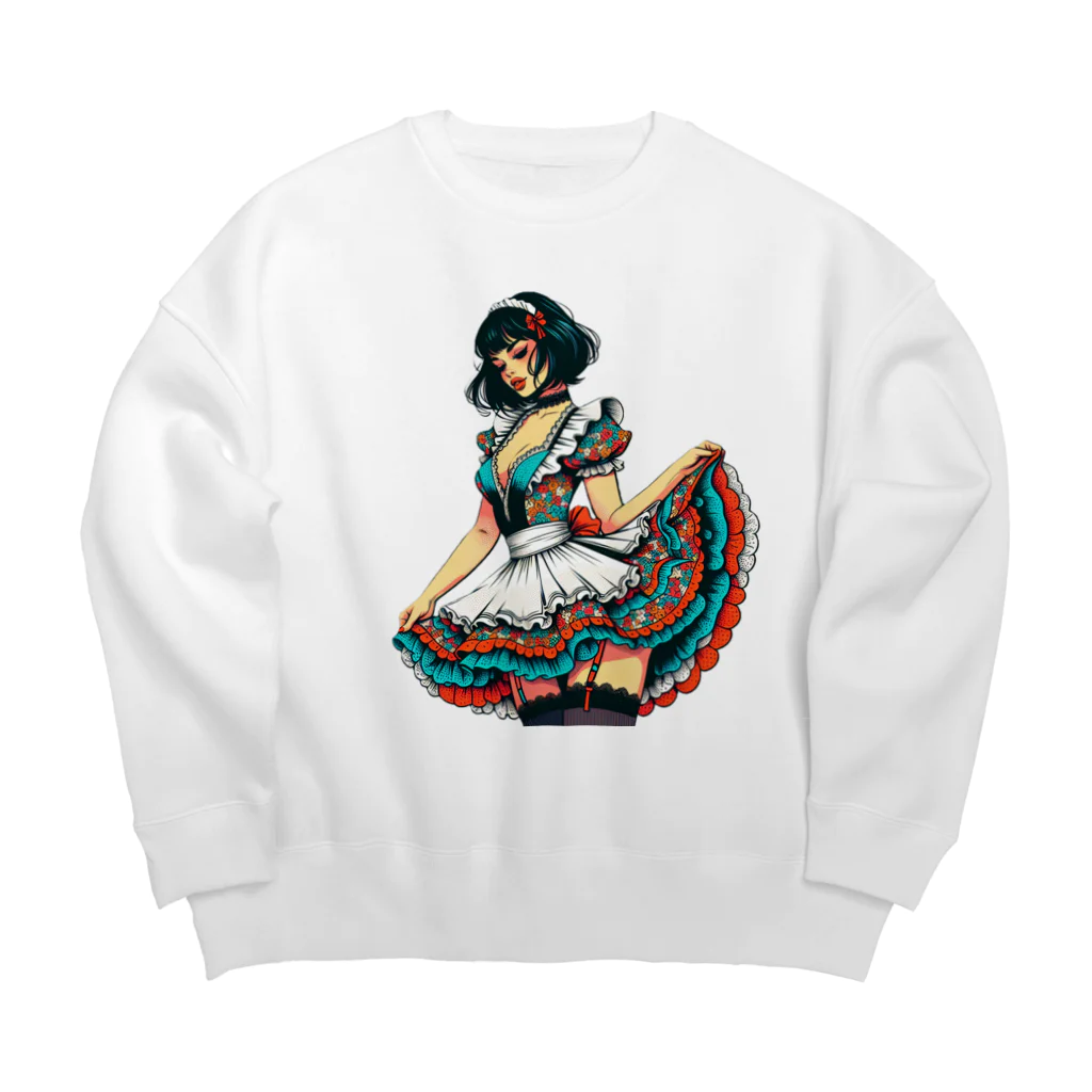 taturou-11777のセクシーで魅力的なメイド Big Crew Neck Sweatshirt