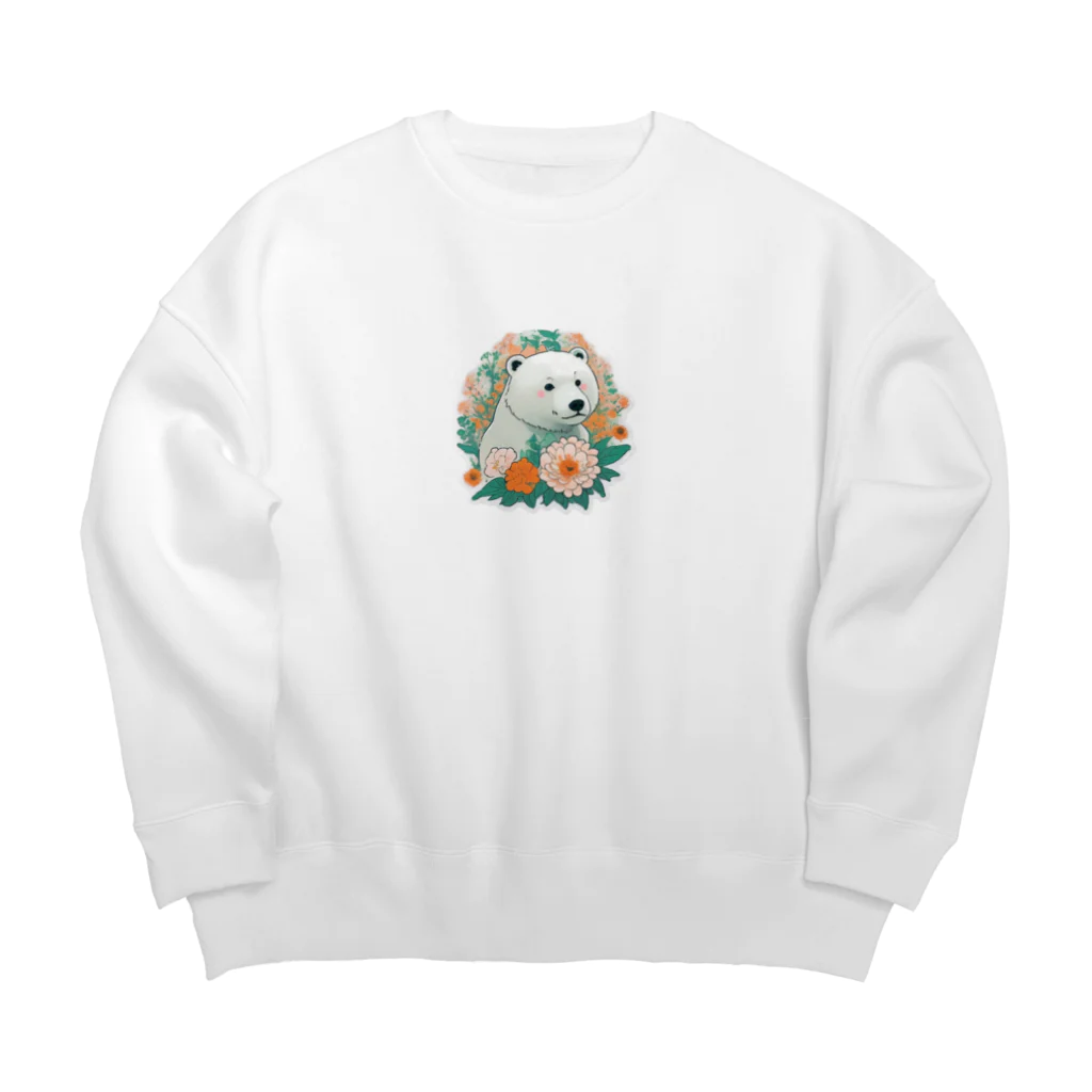 りんりんの可愛いシロクマちゃんショップ　かわいいよ！の花に囲まれている白くま Big Crew Neck Sweatshirt