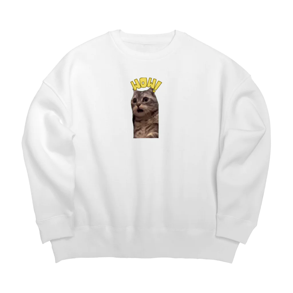 猫ミームグッズの【猫ミーム】驚く猫（文字入り） Big Crew Neck Sweatshirt