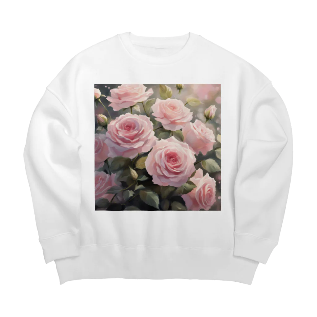 okierazaのペールピンクのバラの花束 Big Crew Neck Sweatshirt
