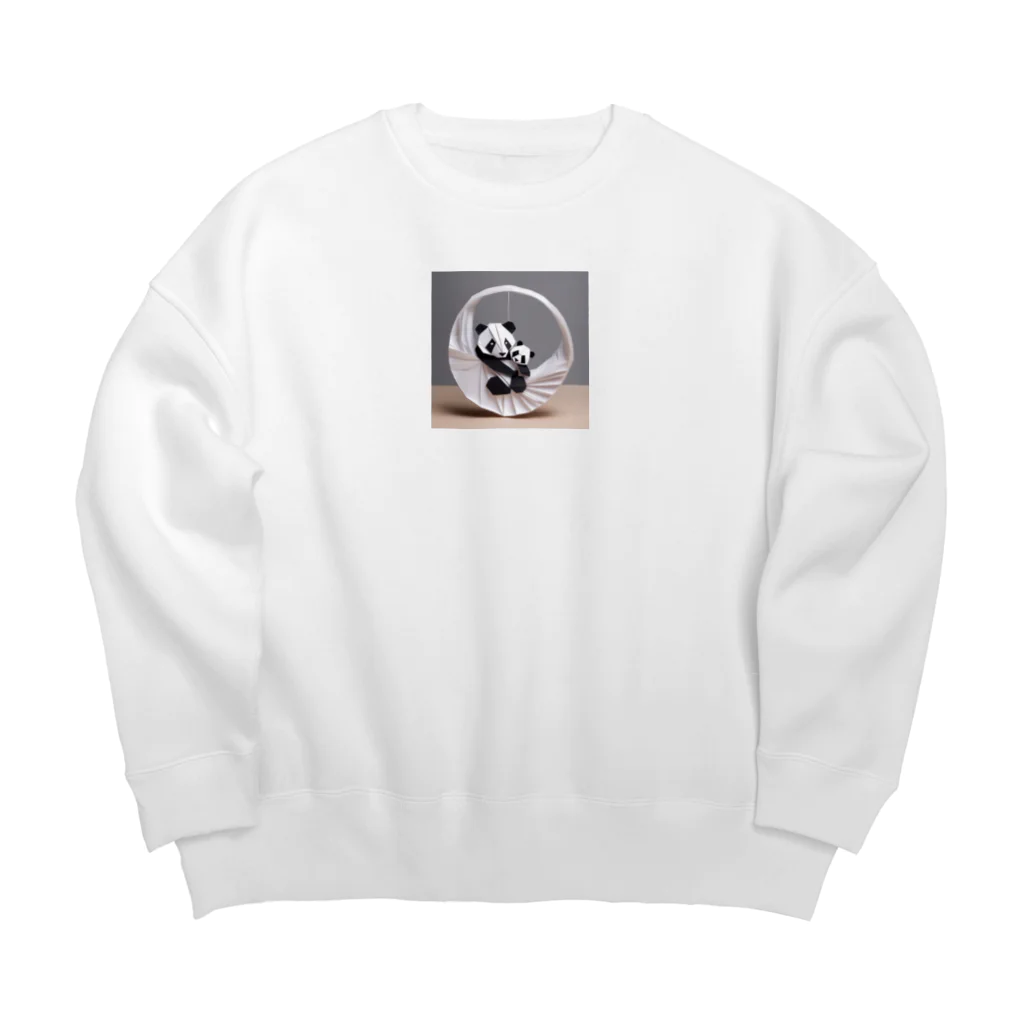 gigaグッズの輪っかで遊ぶ親子の折り紙パンダ Big Crew Neck Sweatshirt