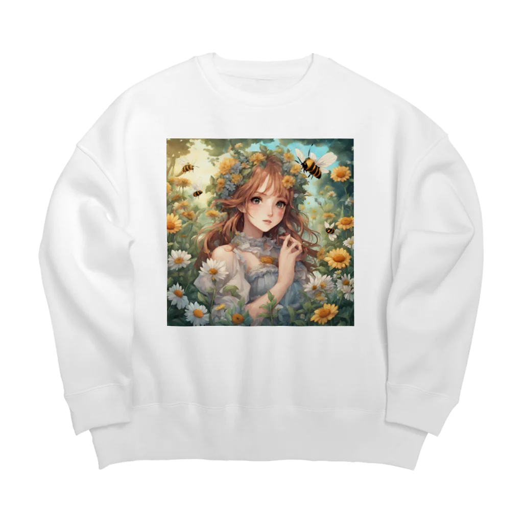 プリンゴブリンの魅惑の庭園ミツバチ子さん Big Crew Neck Sweatshirt