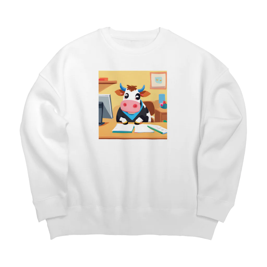 マジカルメッセージのリモートワークする牛 Big Crew Neck Sweatshirt