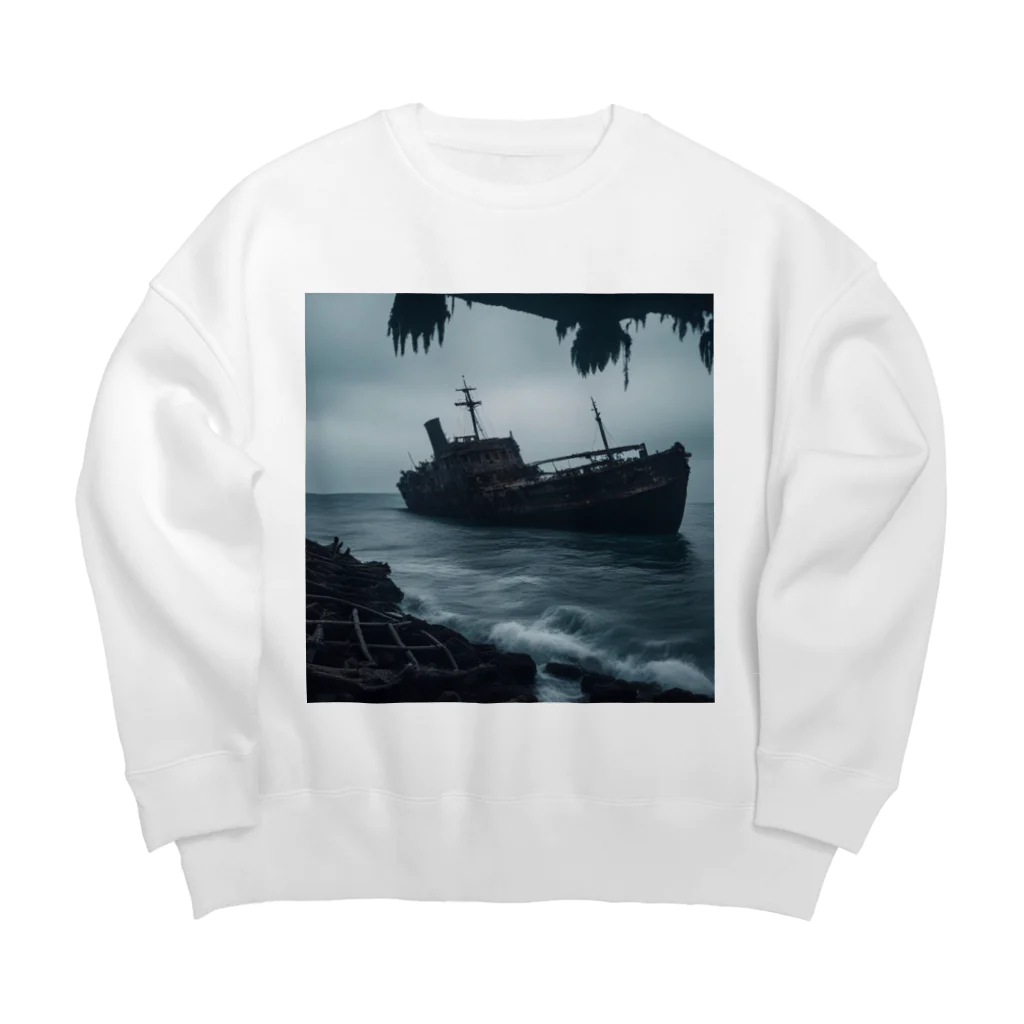 Dark Fの暗黒の海に浮かぶ腐敗した船の墓場 Big Crew Neck Sweatshirt