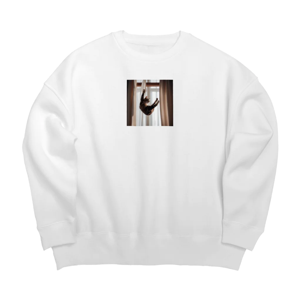 takeoutのカーテンにつかまっているネコ Big Crew Neck Sweatshirt