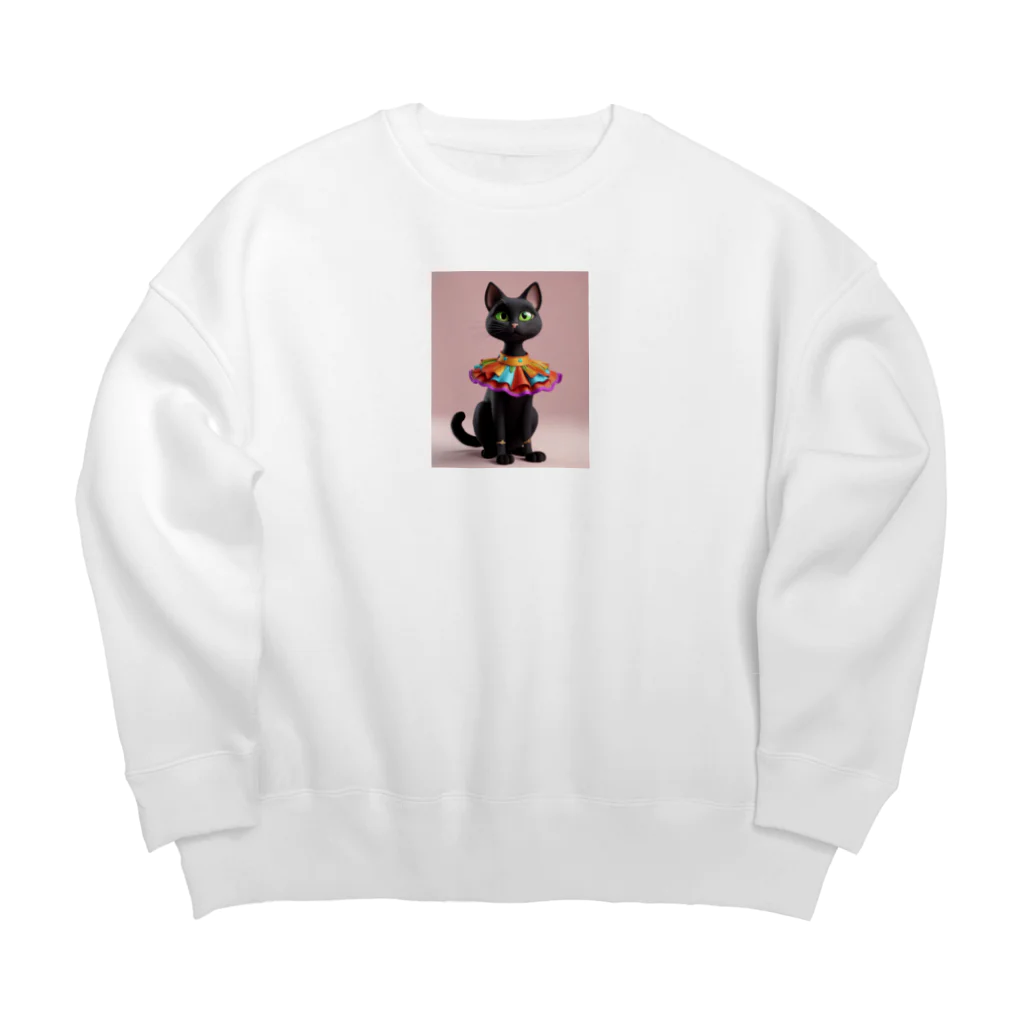 クロネコ屋の癒しのクロネコ Big Crew Neck Sweatshirt