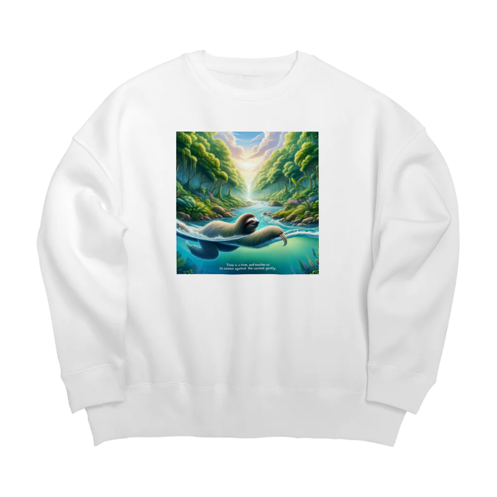 k.a.u.j.7の時間の流れを象徴する川の中でゆったりと泳ぐ、ナマケモノの姿🌿 Big Crew Neck Sweatshirt