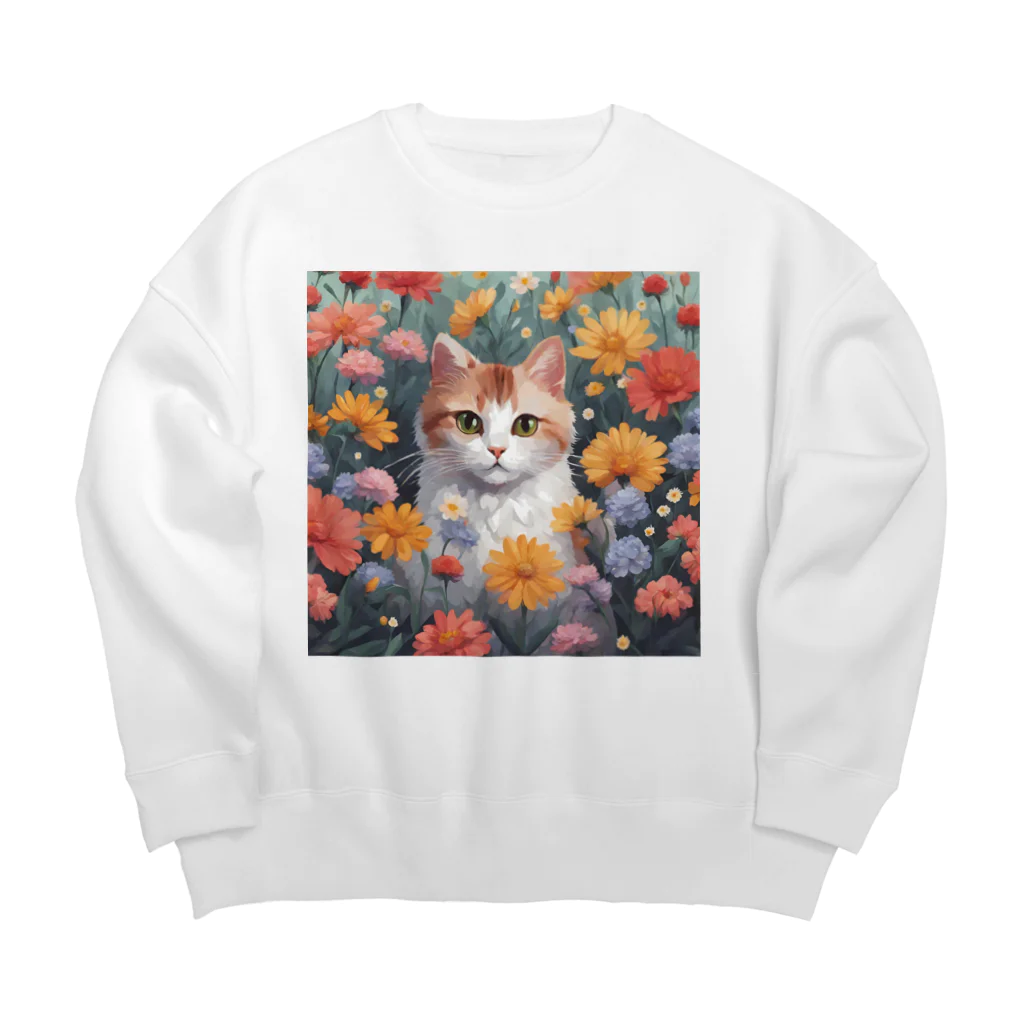 FLOWERアニマルのロココFLOWERキャットコスモス Big Crew Neck Sweatshirt