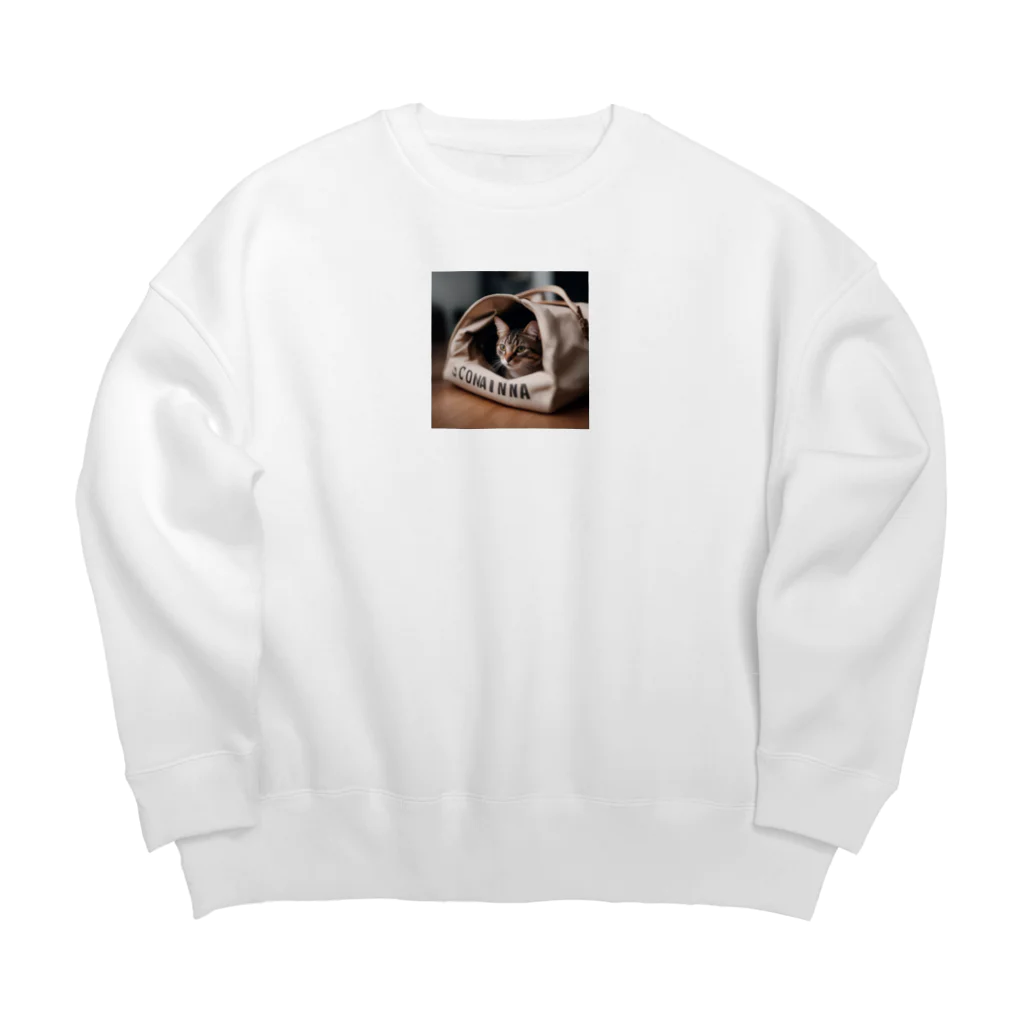 LuckyRiverShineの袋に入っている猫 Big Crew Neck Sweatshirt