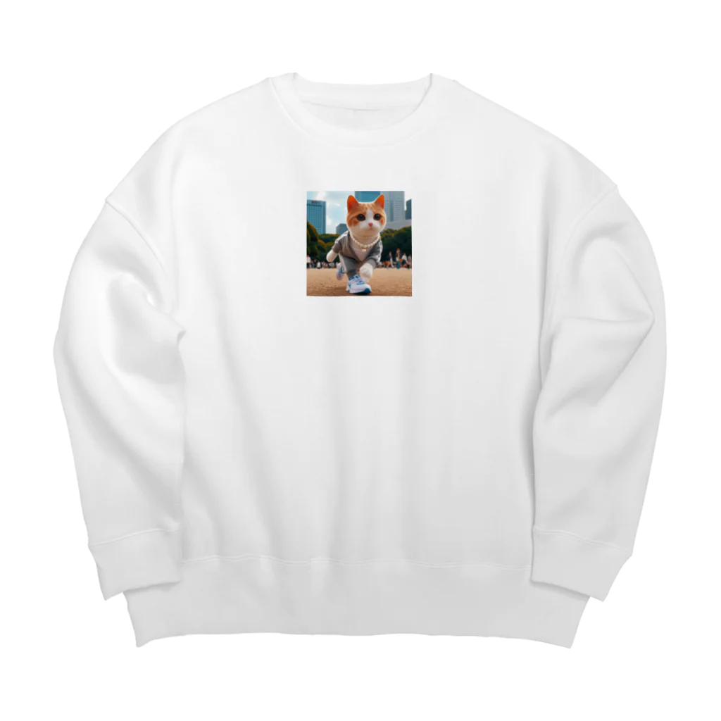 jkmurataの運動大好きなおしゃれネコ Big Crew Neck Sweatshirt