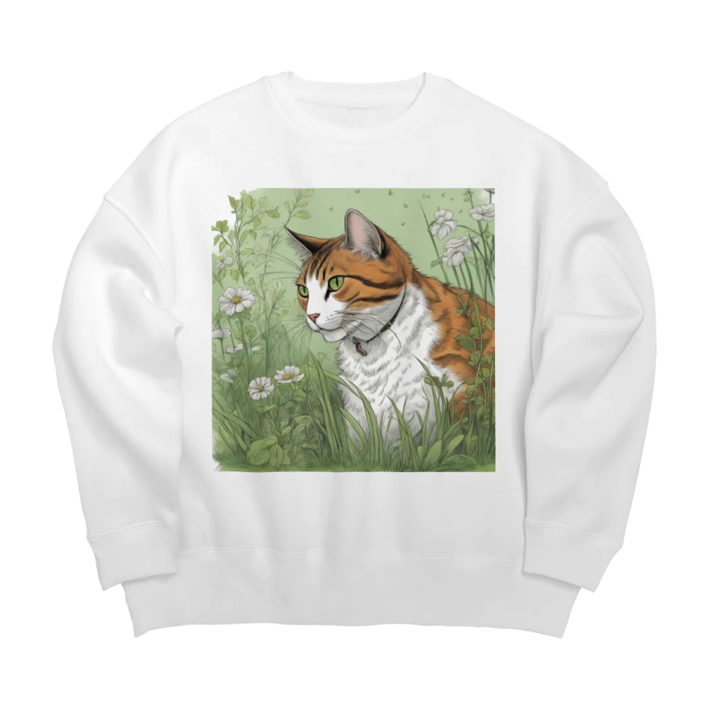 にゃんこーねこの草の中の猫 Big Crew Neck Sweatshirt