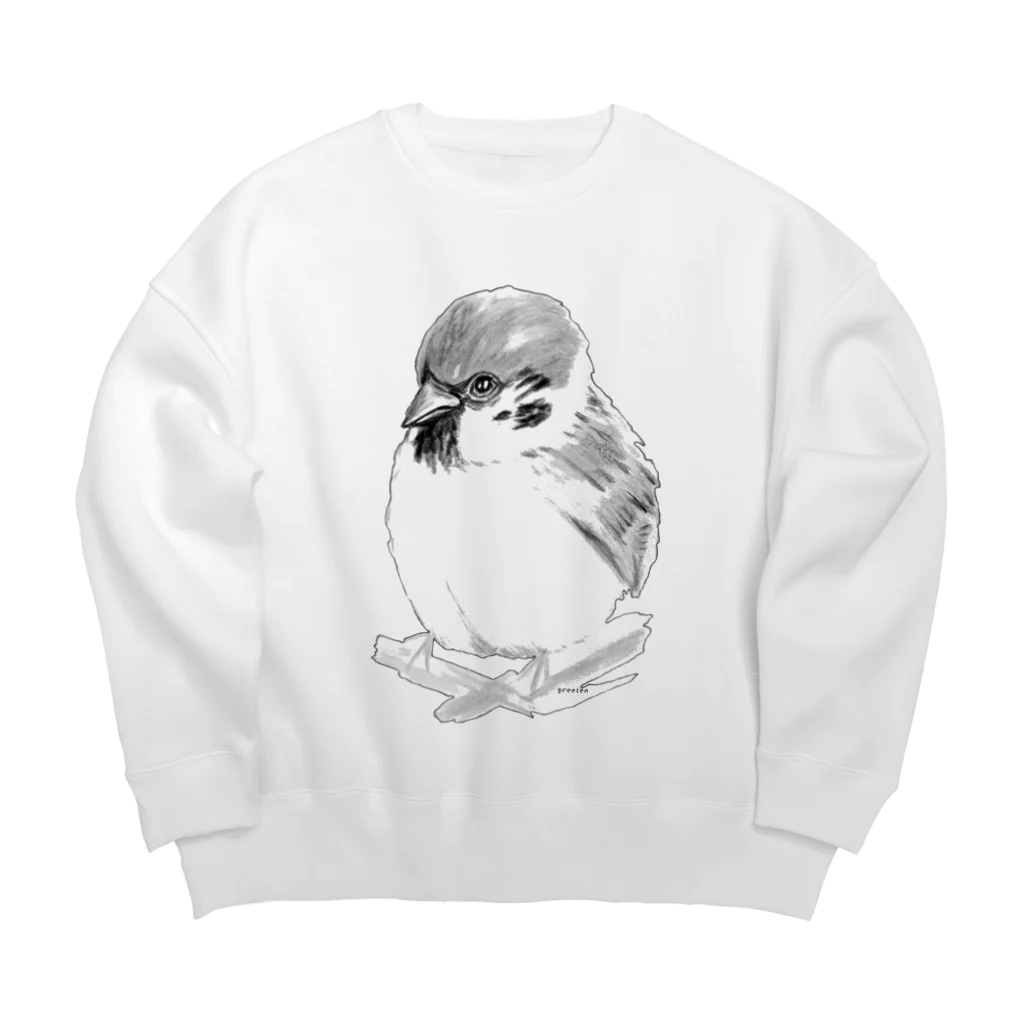 greetenのアート　すずめ　モノクロ Big Crew Neck Sweatshirt