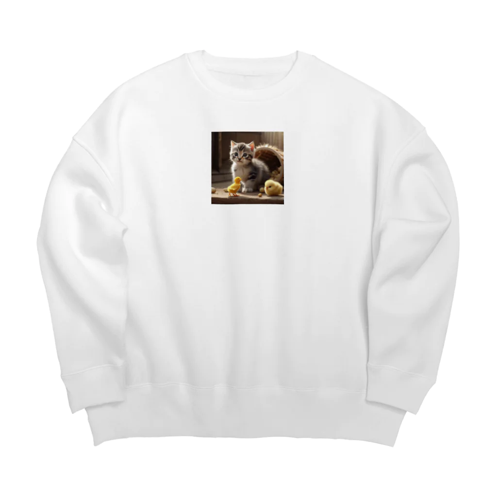 だんのんの可愛いヒヨコと猫ママ Big Crew Neck Sweatshirt