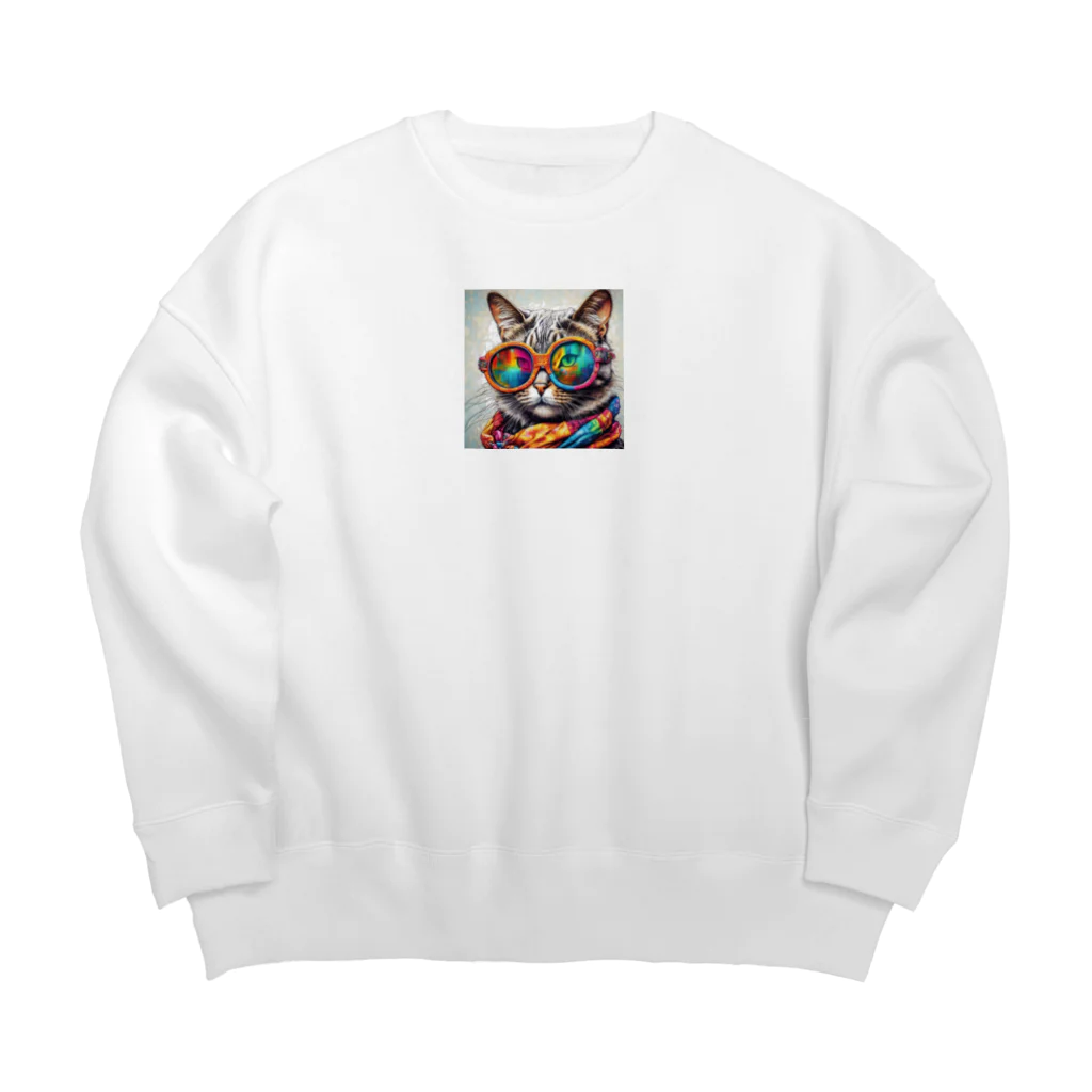 だんのんのカラフルメガネをかけた猫 Big Crew Neck Sweatshirt