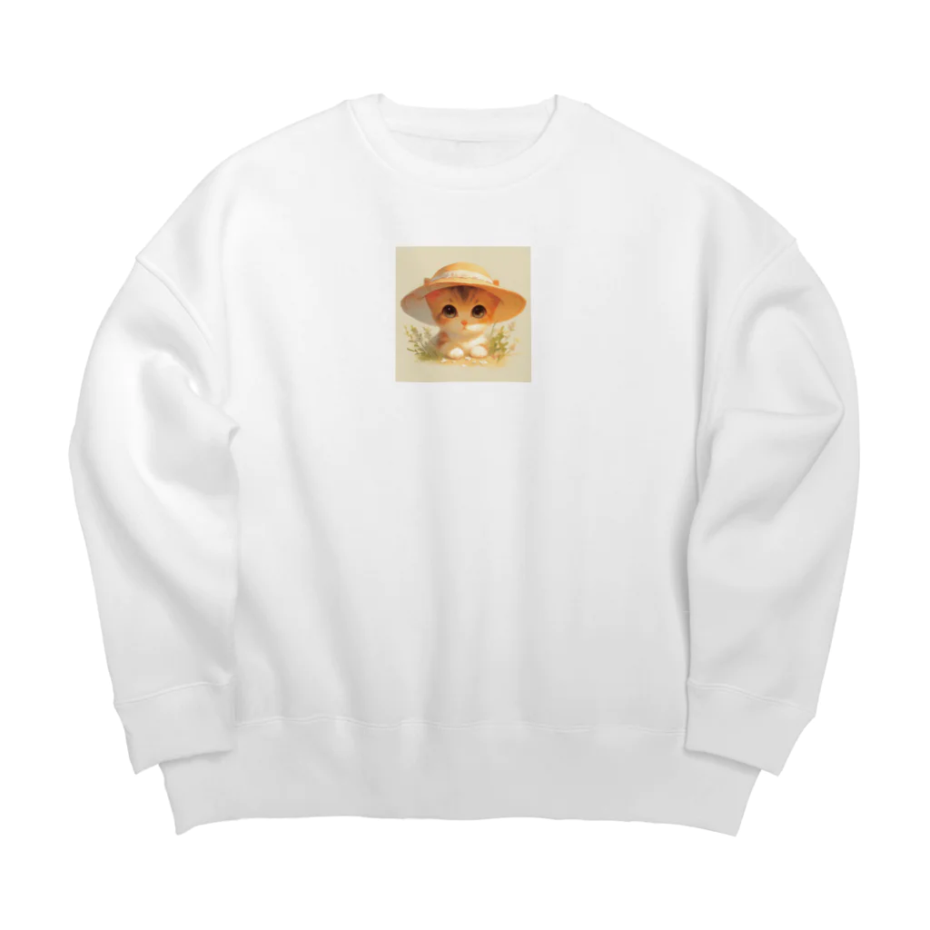 AQUAMETAVERSEの帽子をかぶった可愛い子猫 Marsa 106 Big Crew Neck Sweatshirt