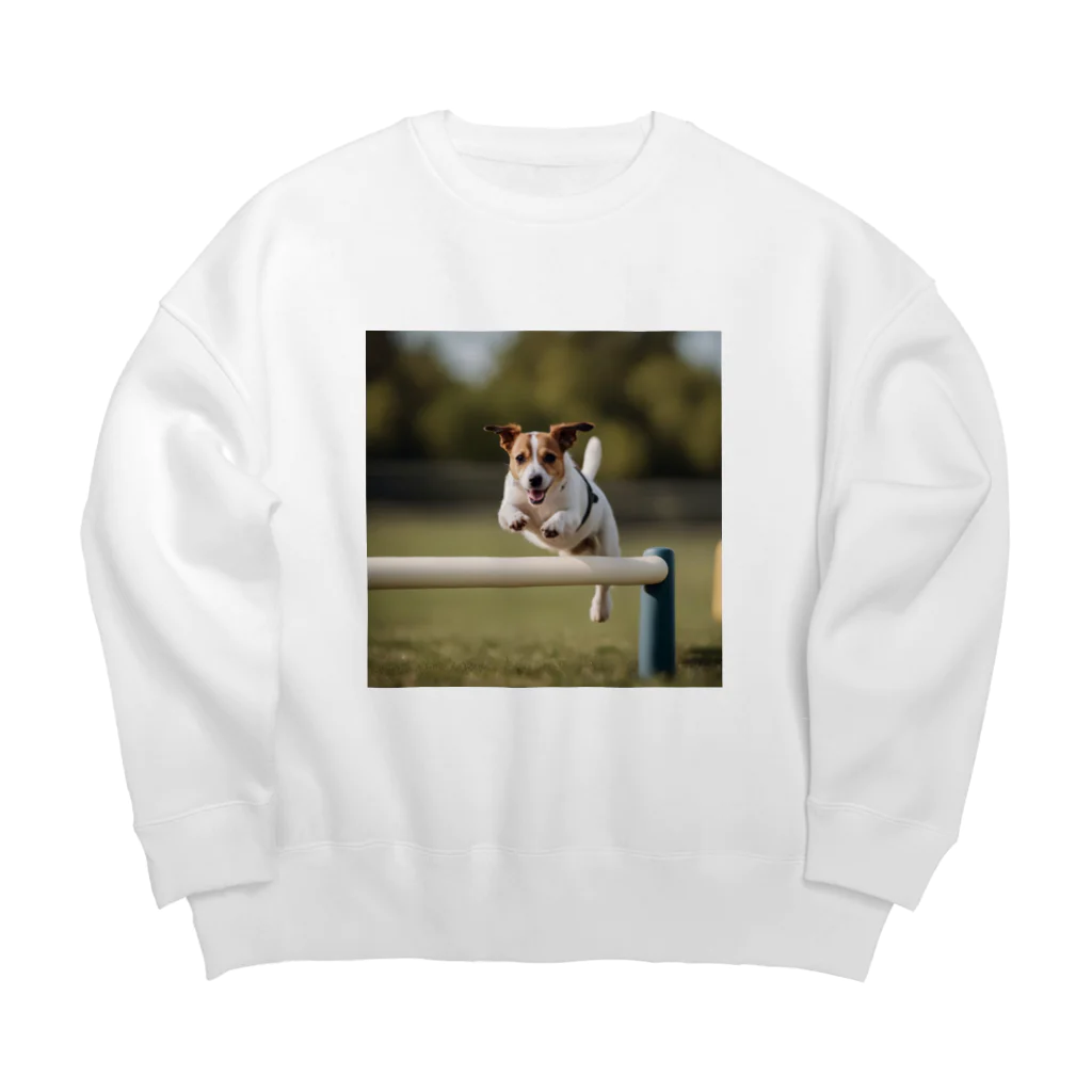 jackrussellvibes___のハードルをジャンプしているジャックラッセルテリア Big Crew Neck Sweatshirt