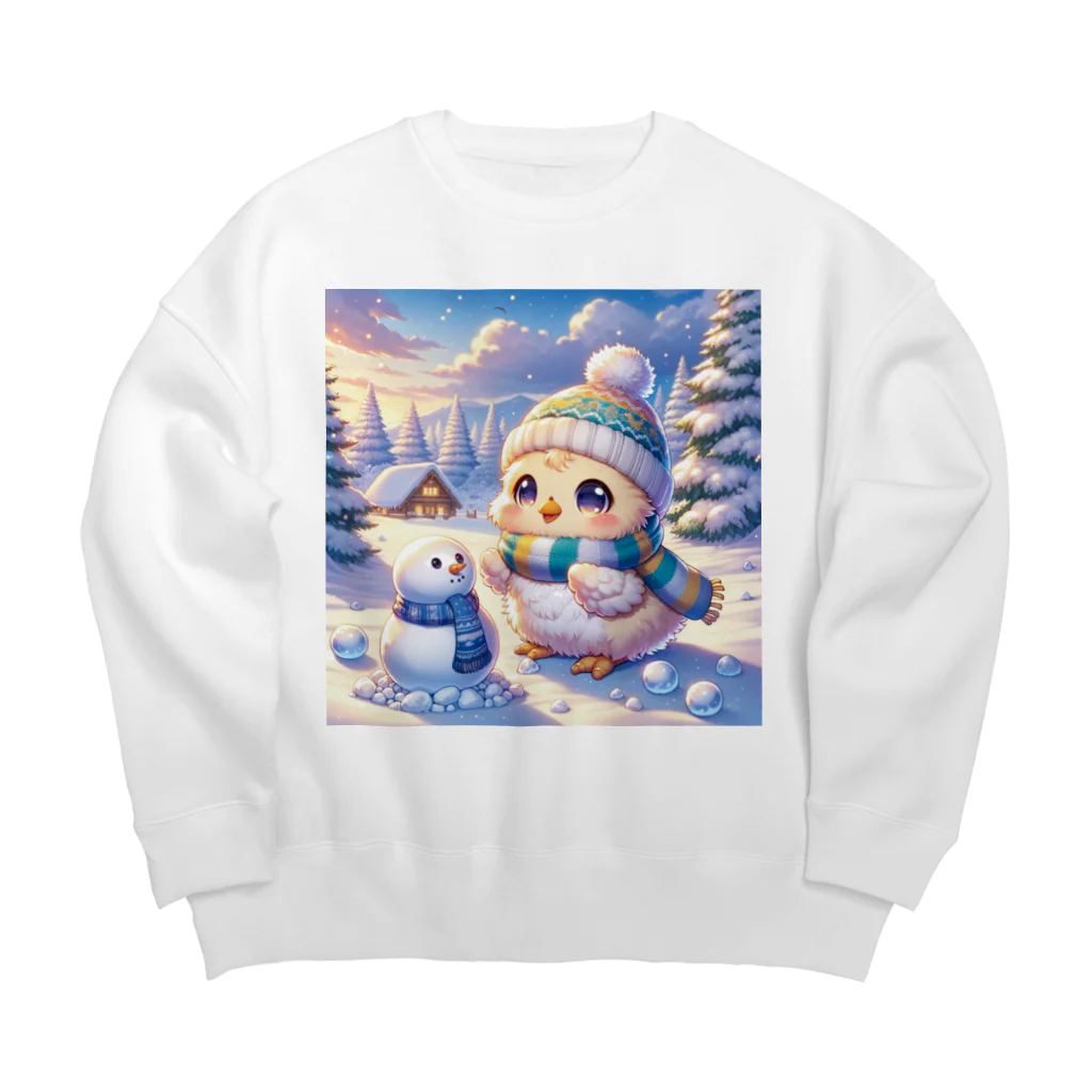 きっとカワイイ何でも図鑑の雪国のひよこ Big Crew Neck Sweatshirt