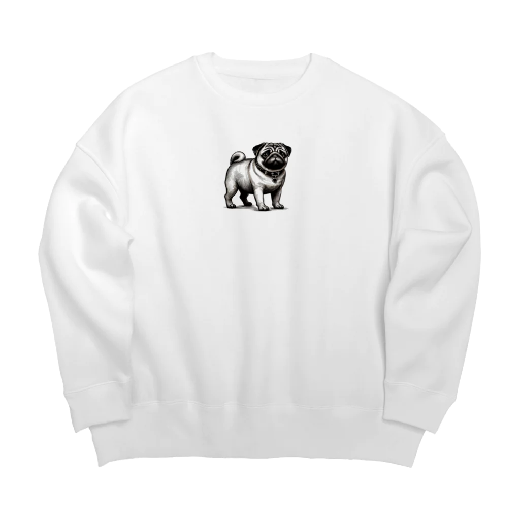 鼻ぺちゃ犬と和猫のパグの表情 Big Crew Neck Sweatshirt