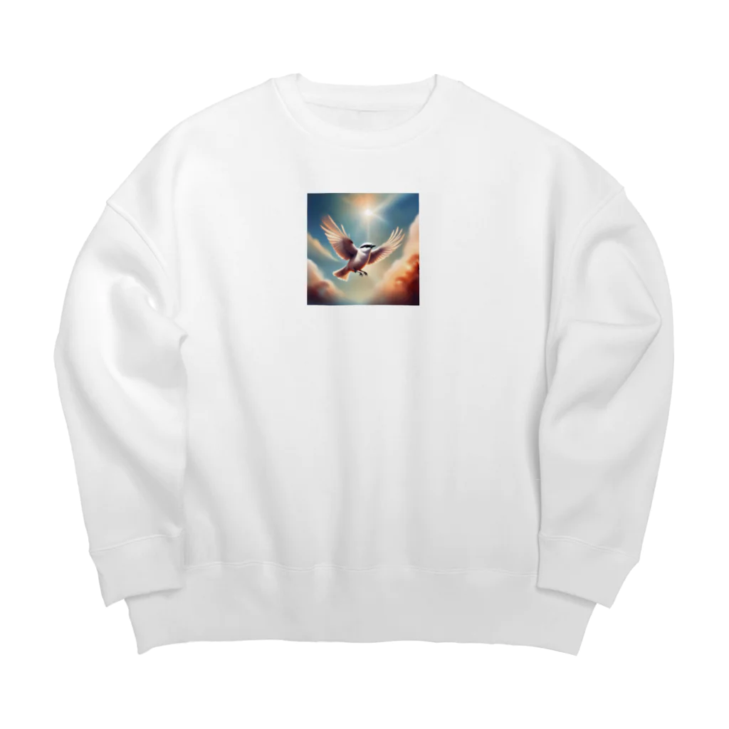 rokochanの明るい 天空で 自由に 飛ぶ 白い モズ Big Crew Neck Sweatshirt