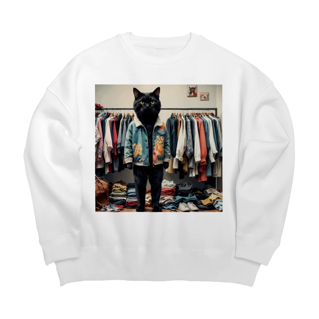 アニマルアーティファクトの服を選んでいる猫 Big Crew Neck Sweatshirt