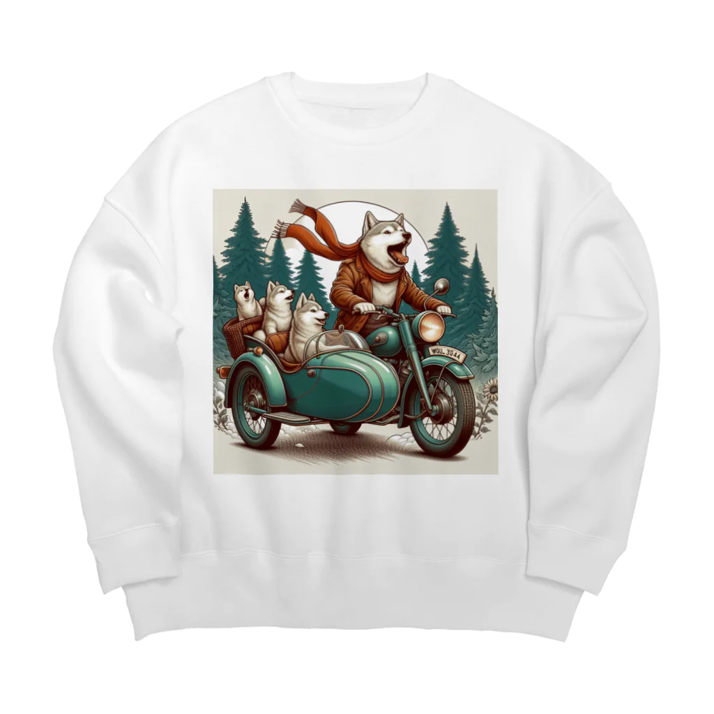 シマのバイクに乗る狼の親子 Big Crew Neck Sweatshirt