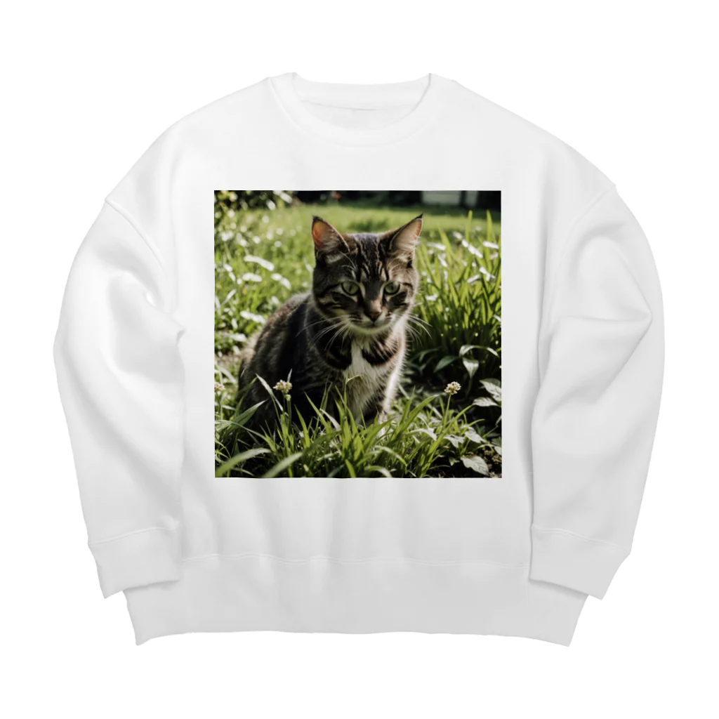 安達聖也の草むらの猫 Big Crew Neck Sweatshirt