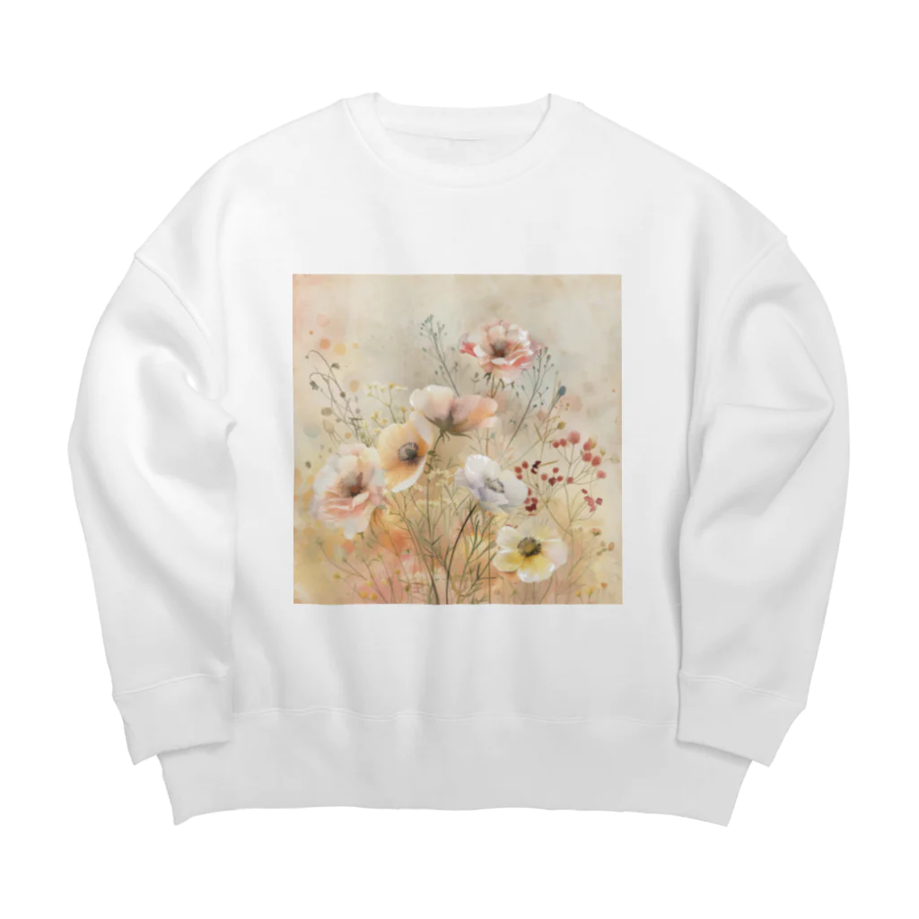 Petia Bloomの愛らしい花とキュートな犬 Big Crew Neck Sweatshirt