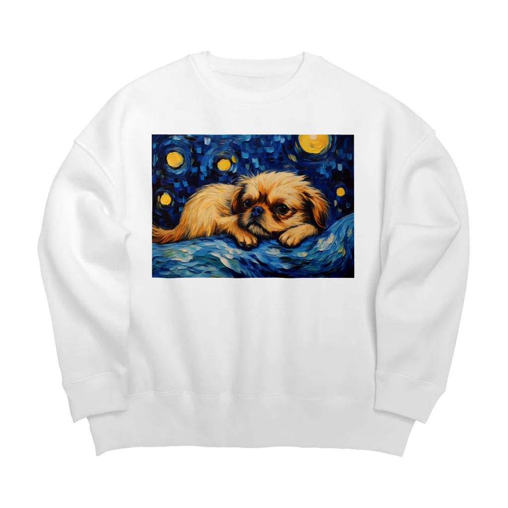 Dog Art Museumの【星降る夜 - ペキニーズ犬の子犬 No.3】 Big Crew Neck Sweatshirt