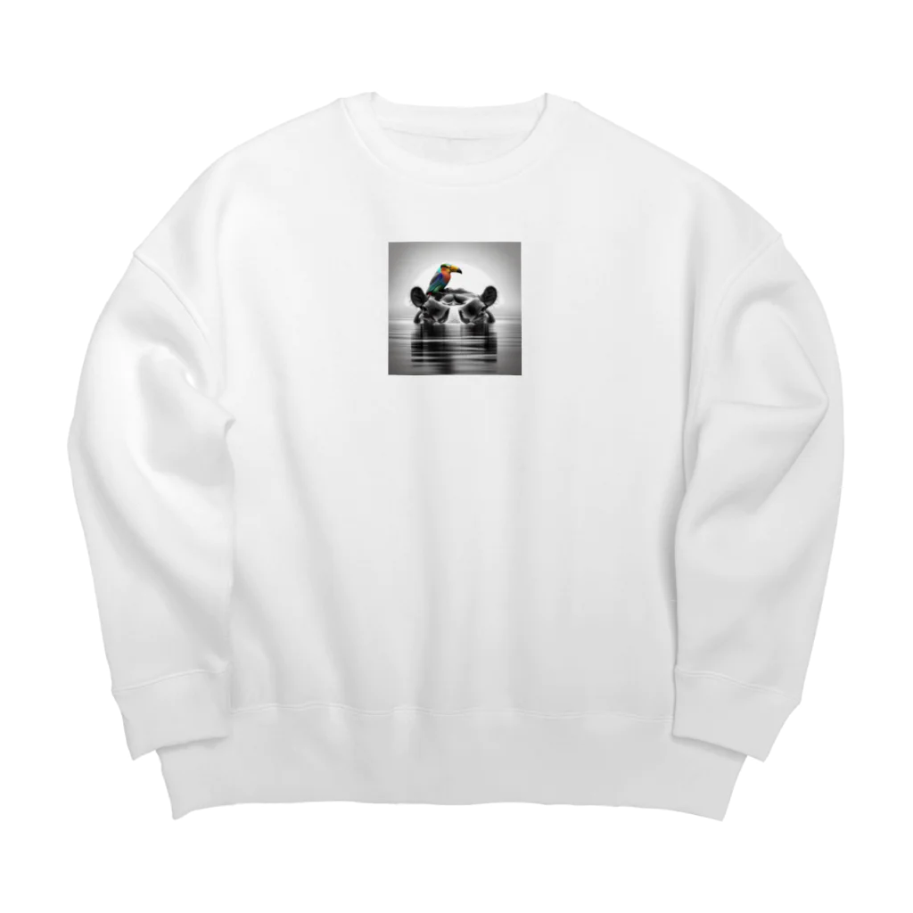 chaochao0701のカバと小鳥の友情 Big Crew Neck Sweatshirt